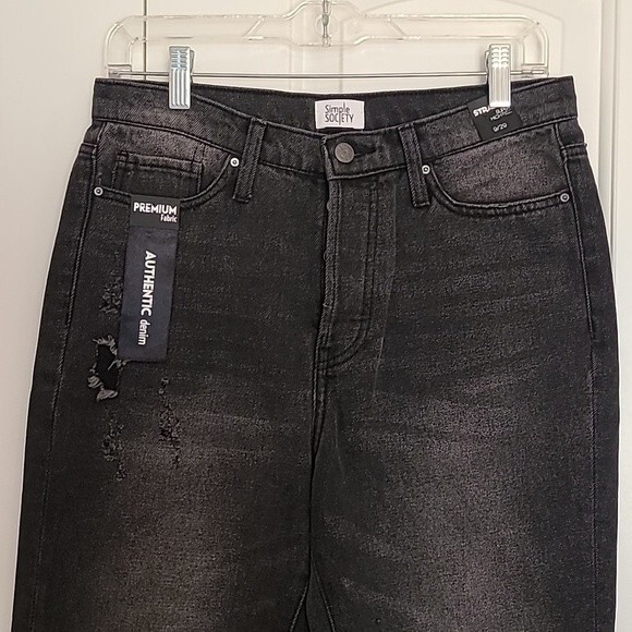 SIMPLE SOCIETY Black Super High Rise Straight Mom Jean Cropped Raw Hem 9/29 - Picture 2 of 13